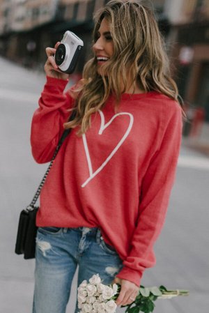 Красный пуловер-свитшот с принтом сердце