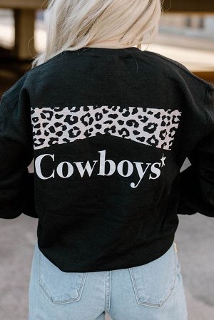 Черный свободный свитшот с леопардовым принтом и надписью: Cowboys'