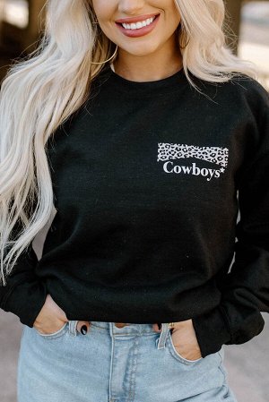 Черный свободный свитшот с леопардовым принтом и надписью: Cowboys'