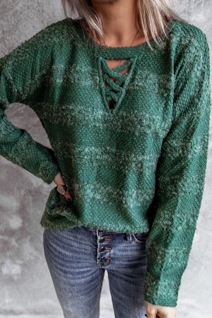 VitoRicci Зеленый полосатый свитер крупной вязки с треугольным перекрестным вырезом