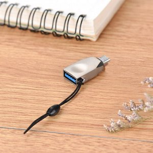 Переходник HOCO UA10, MicroUSB - USB, жемчужный никель, OTG