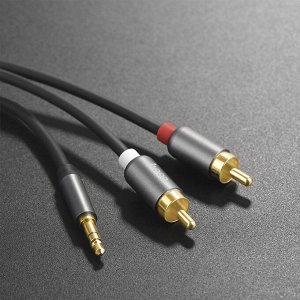 Переходник Аудио-кабель HOCO UPA10 double lotus, AUX, Jack 3,5 - RCA, 1.5 м, серый металлик, AUX - колокольчики
