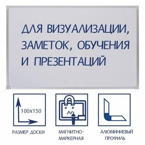 Доска магнитно-маркерная 100?150 см, Calligrata СТАНДАРТ, в алюминиевой рамке, с полочкой
