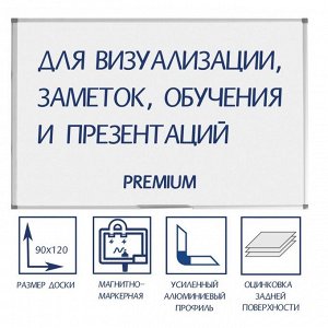 Доска магнитно-маркерная, 90х120 см, Calligrata PREMIUM, в УСИЛЕННОЙ алюминиевой рамке, с полочкой