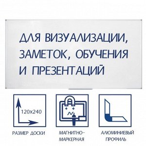 Доска магнитно-маркерная 120x240 см, Calligrata СТАНДАРТ, в алюминиевой рамке, с полочкой