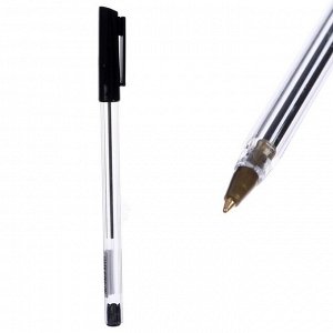 Ручка шариковая 0,7 мм, стержень черный, корпус прозрачный с черным колпачком