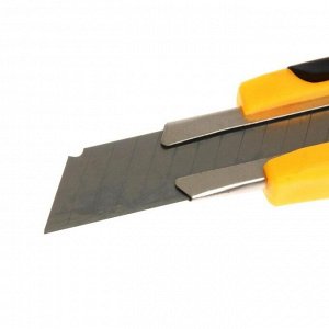 Нож канцелярский 18 мм пластик, с металлическим направляющим фиксатором, прорезиненный, в блистере, МИКС