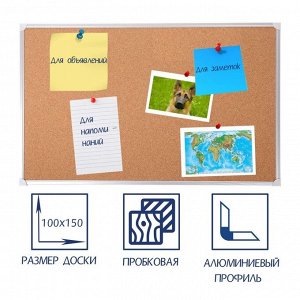 Доска пробковая 100x150 см, Calligrata СТАНДАРТ, в алюминиевой рамке