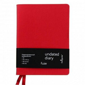 Ежедневник недатированный Fuze A6, 136 листов в клетку, кожзам, красный, чёрный срез, 2 ляссе, перфорированные уголки