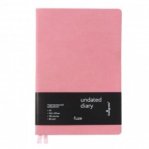 Ежедневник недатированный "Fuze" A5, 136 листов в клетку, кожзам, розовый, чёрный срез, 2 ляссе, перфорированные уголки