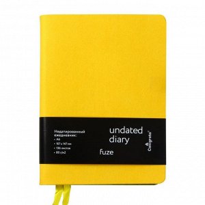 Ежедневник недатированный "Fuze" формат A6, 136 листов в клетку, кожзам, цвет желтый, черный срез, 2 ляссе, перфорированные уголки