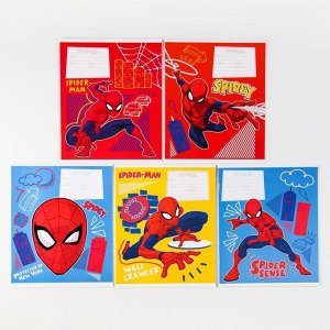 Тетрадь в клетку 12 листов, 5 видов МИКС, обложка мелованный картон, Человек-паук