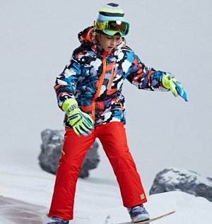 Детский зимний мембранный костюм (куртка с принтом "кляксы" + брюки, цвет красный)