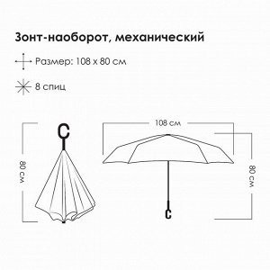 Зонт-наоборот, механический «Однотонный», 8 спиц, R = 53 см, ручка кольцо, цвет МИКС