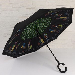 Зонт-наоборот, механический «Цветочный принт», 8 спиц, R = 53 см, ручка кольцо, цвет МИКС
