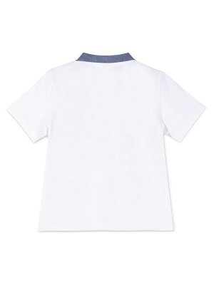 Футболка Белая футболка-поло для мальчика. Контрастный классический воротничок дополнен разноцветными пуговками-застежками. На груди кармашек с полосками. Хлопок в составе изделия позволяет коже комфо