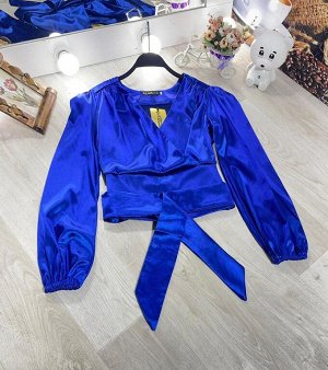 Рубашка Женская 5505 "Однотон - С Запахом - Укорочен" Синяя