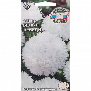 Семена цветов Астра "Белые лебеди", пионовидная, белая, О, 0,2 г