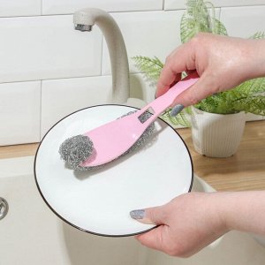 Губка для мытья посуды с ручкой Доляна, 24x5 см, металл, цвет МИКС