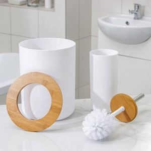 Набор аксессуаров для ванной комнаты SAVANNA «Вуди», 6 предметов (мыльница, дозатор, 2 стакана, ёршик, ведро), цвет белый