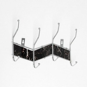 Вешалка настенная Доляна «Чёрный мрамор», на 4 двойных крючка, 27,5x18,7x7,5 см