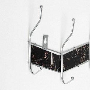 Вешалка настенная Доляна «Чёрный мрамор», на 4 двойных крючка, 27,5x18,7x7,5 см