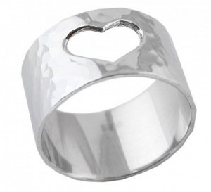 Серебряное широкое битое кольцо "Сердце", арт. 10497 Sbleskom