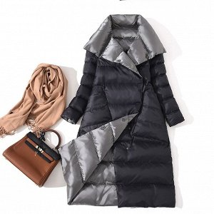 Женское ДВУХСТОРОННЕЕ ультралегкое пальто, цвет черный / серебро