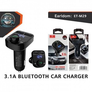Автомобильное зарядное устройство модулятор Earldom M29 2*USB + FM-тансмиттер,3.1A, черный, дисплей,Bluetooth,FM/USB
