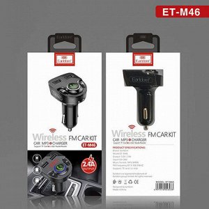 Автомобильное зарядное устройство модулятор Earldom M46 2*USB + FM-тансмиттер,Fast Charge 2.4A, черный, дисплей,Bluetooth,FM/USB/TF