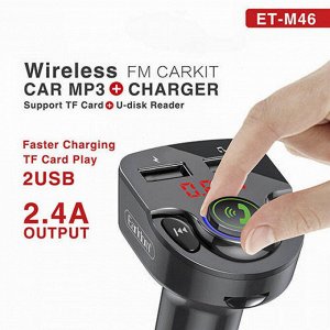 Автомобильное зарядное устройство модулятор Earldom M46 2*USB + FM-тансмиттер,Fast Charge 2.4A, черный, дисплей,Bluetooth,FM/USB/TF