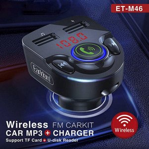 Автомобильное зарядное устройство модулятор Earldom M46 2*USB + FM-тансмиттер,Fast Charge 2.4A, черный, дисплей,Bluetooth,FM/USB/TF