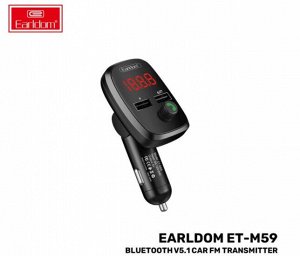 Автомобильное зарядное устройство модулятор Earldom M59 2*USB + FM-тансмиттер,Fast Charge 2.4A, черный, дисплей,Bluetooth,FM/USB/TF