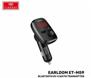 Автомобильное зарядное устройство модулятор Earldom M59 2*USB + FM-тансмиттер,Fast Charge 2.4A, черный, дисплей,Bluetooth,FM/USB/TF