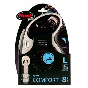 Flexi рулетка NEW LINE Comfort L (до 50 кг) лента 8 м серый/черный