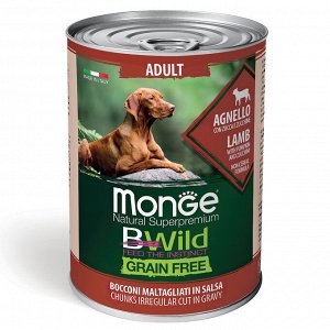 Monge Dog BWild GRAIN FREE беззерновые консервы из ягненка с тыквой и кабачками для взрослых собак всех пород 400г