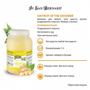 IV SAN BERNARD ISB Fruit of the Groomer Ginger&amp;Elderbery Шампунь для любого типа шерсти против раздражений и перхоти 3,25 л