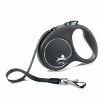 Flexi рулетка Black Design S (до 15 кг) 5 м лента черный/серебро