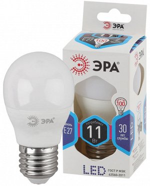 Лампочка светодиодная ЭРА STD LED P45-11W-840-E27 E27 / Е27 11Вт шар нейтральный белый свет Б0032989