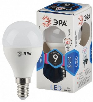 Лампочка светодиодная ЭРА STD LED P45-9W-840-E14 E14 / Е14 9Вт шар нейтральный белый свет Б0029042