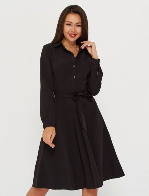 Платье рубашка женское демисезонное МИДИ длинный рукав цвет Черный SHIRT (однотонное)