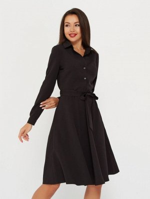 Платье рубашка женское демисезонное МИДИ длинный рукав цвет Черный SHIRT (однотонное)