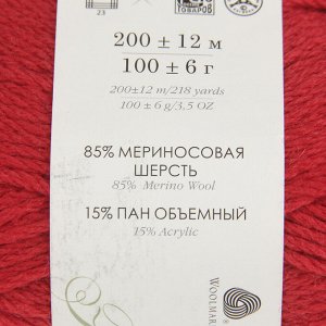 Пряжа "Пехорская шапка" 85% меринос.шерсть, 15% акрил 200м/100гр (06 красный)