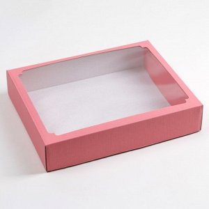 Коробка сборная крышка-дно, розовая, с окном, 29,5 х 23,5 х 6 см