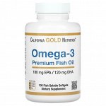 California Gold Nutrition, Рыбий жир с омега-3, 180 ЭПК / 120 ДГК, 100 капсул из рыбьего желатина