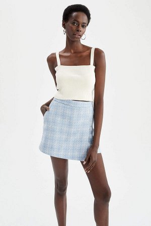 Мини-юбка-шорты из твидовой ткани с высокой талией