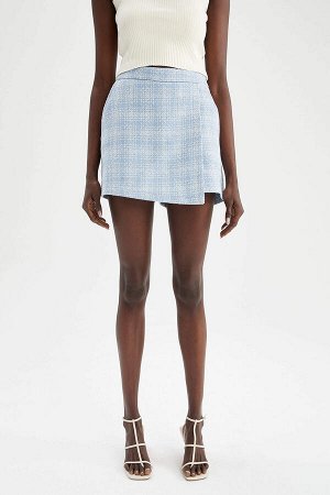 Мини-юбка-шорты из твидовой ткани с высокой талией