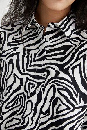 Рубашка свободного кроя из поплина с воротником под зебру и длинными рукавами