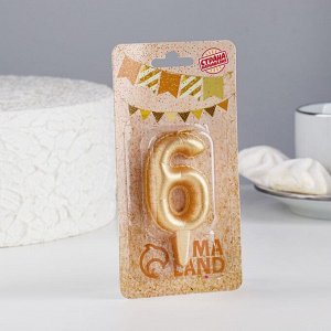 Свеча в торт "Шары", цифра 6, золотой металлик, 7,8 см