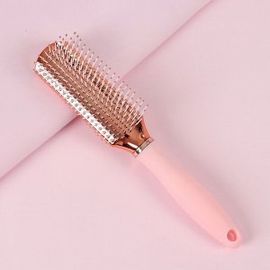 Расчёска массажная, прорезиненная ручка, 4,6 x 23 см, цвет розовый/розовое золото